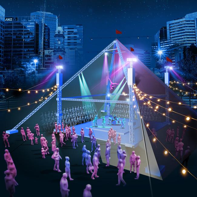 Concept art for new venue The Pyramid, which will be built in Victoria Square for the 2023 Adelaide Fringe. Picture: Supplied