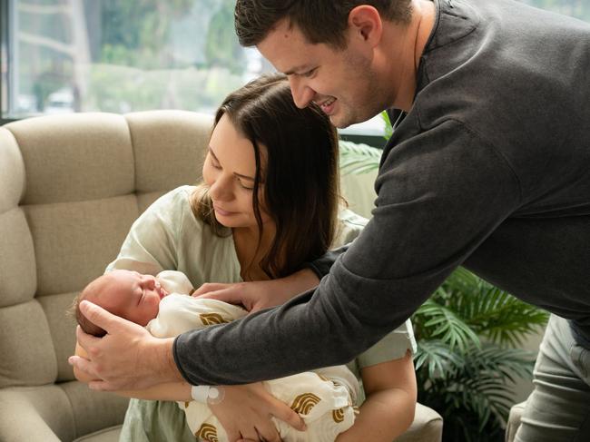 Kurt and Cassie Cheadle welcomed their first baby – the first to be born at Gosford Private Hospital's new maternity ward. Picture: InBloom Photography