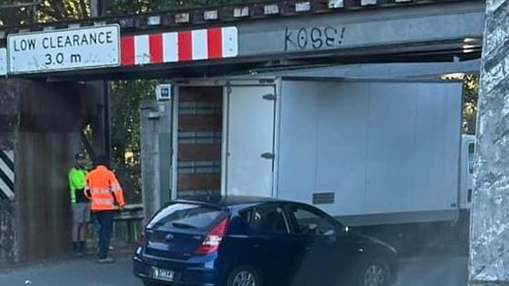 A truck became wedged under a bridge in Woombye on Tuesday, July 11. Photo: Georgia Morley (Supplied)