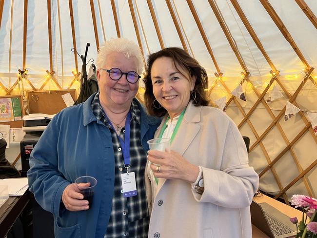 Kathy Shand (R), former chair of The Sydney Writers’ Festival with Scottish crime writer Val McDermid in happier days.