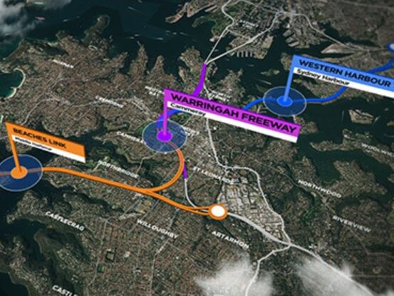 Western Harbour Tunnel and Beaches Link map.