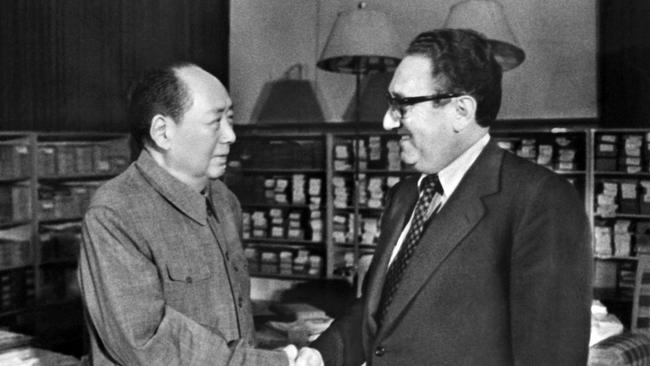 US Secretary of State Henry Kissinger, right, meets with Chinese president Mao Zedong in 1973 in Beijing. Picture: AFP