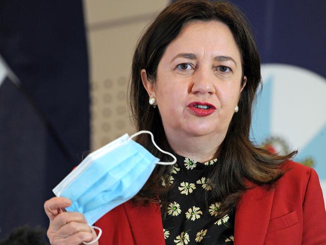 Annastacia Palaszczuk talks to the media. Picture: NCA NewsWire / John Gass