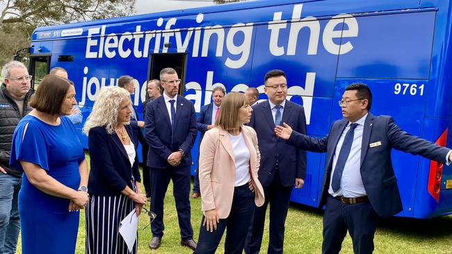 Transport minister Jo Haylen, joined by South Coast MP, Liza Butler and Gilmore MP, Fiona Phillips, announcing the bus plant in Nowra. Picture: Supplied