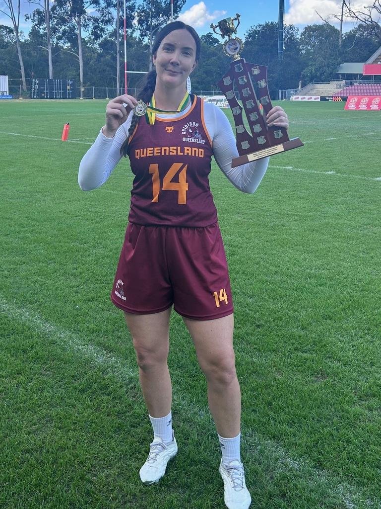 Casey Cubis celebrates her teams win at the 2024 Australian Flag Football Championships.