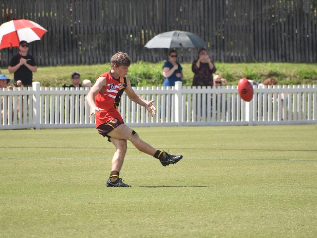 Lachlan Dempsey in the North Mackay Saints v Mackay Swarks u14 AFL grand final at Magpies Sporting Club, Mackay, September 11, 2021. Picture: Matthew Forrest