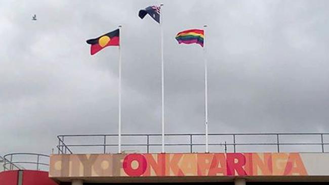 Onkaparinga Council is debating adjusting it’s flag pole heights so the indigenous and Australian flags fly at the same height. supplied