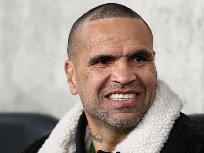 SYDNEY, AUSTRALIA - MAY 28:  Former rugby league player and professional boxer Anthony Mundine watches the round 12 NRL match between the Wests Tigers and the St George Illawarra Dragons at Bankwest Stadium on May 28, 2021, in Sydney, Australia. (Photo by Cameron Spencer/Getty Images)