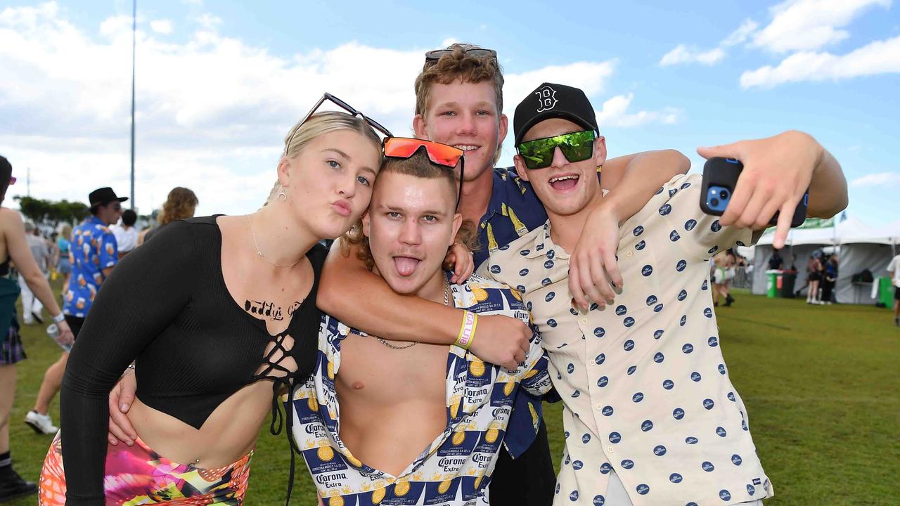 Sunmah Low, Zander Hubbert, Noah Eberle and Cruze Simonds at Groovin the Moo, Sunshine Coast 2023. Picture: Patrick Woods.