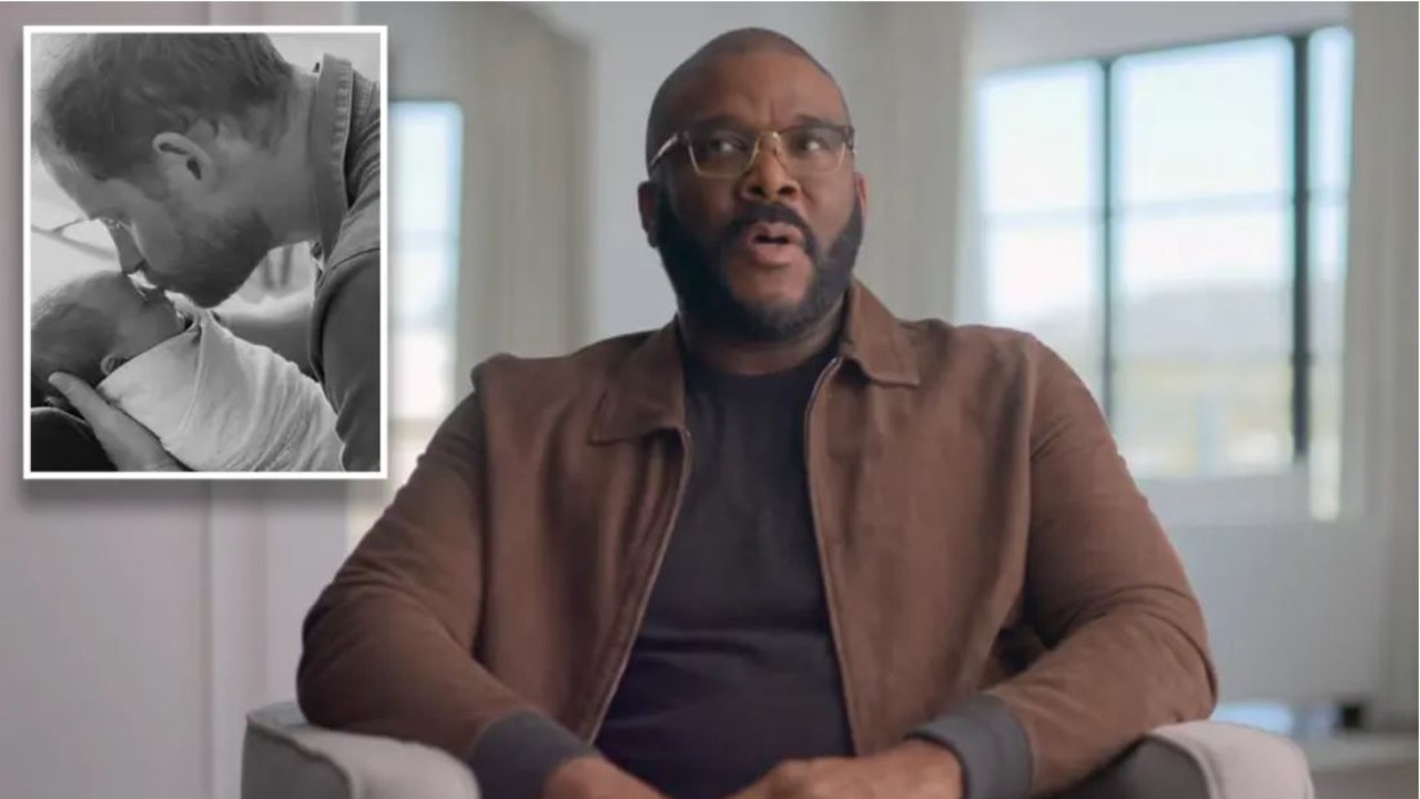 Lilibet’s godfather Tyler Perry implied he wasn’t interested in all the royal family hullabaloo, according to his comments in the Netflix docuseries Harry &amp; Meghan. Pictures: Netflix