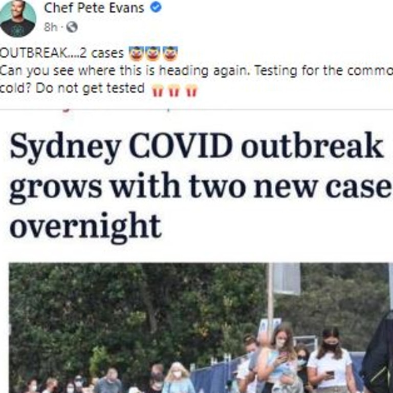 Pete Evans urges people not to get tested for COVID. Picture: Facebook.