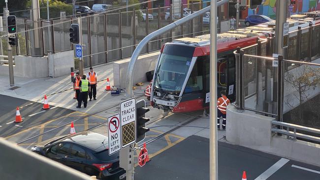 South Dowling St was blocked in both directions between Cleveland and Flinders Sts. Picture: Chris Harris