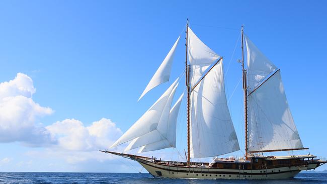 The Lamima yacht sailing on the Raja Ampat islands in Indonesia's West Papua province.