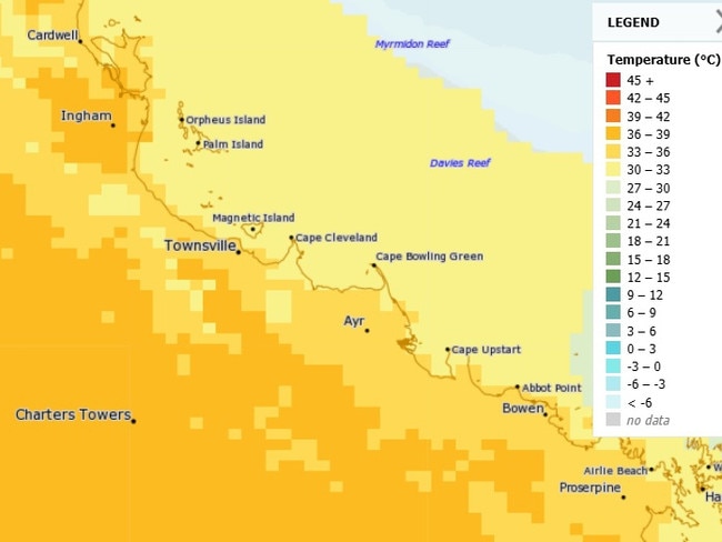 Temperatures are set to soar around the Townsville region on Thursday. Picture: BOM.