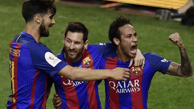 Barcelona's players celebrate.
