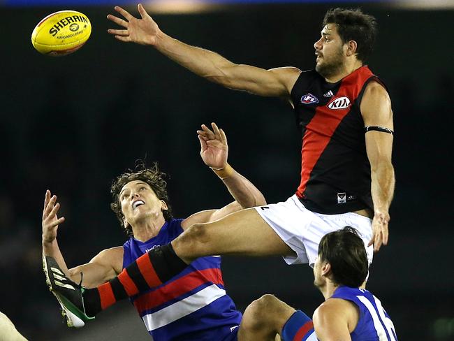 Paddy Ryder flies over Will Minson. Picture: Wayne Ludbey