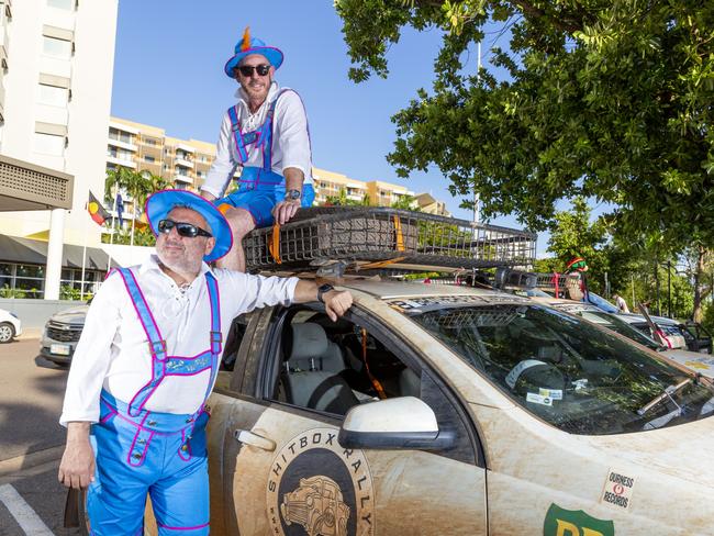 From Sydney: Peter Webb and Damien Russell travelled 3342km in a 2011 Holden Commodore VE which they paid $1000 for. The pair have raised the second highest amount for cancer with $43,000 of donations. Picture: Floss Adams.