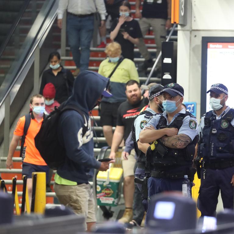 Police at Parramatta station this morning. Picture: John Grainger