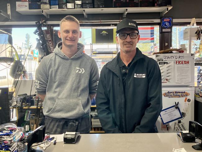 Mick, the new owner of Yamba Bait &amp; Tackle (right) and employee Josh, who will continue working at the store.