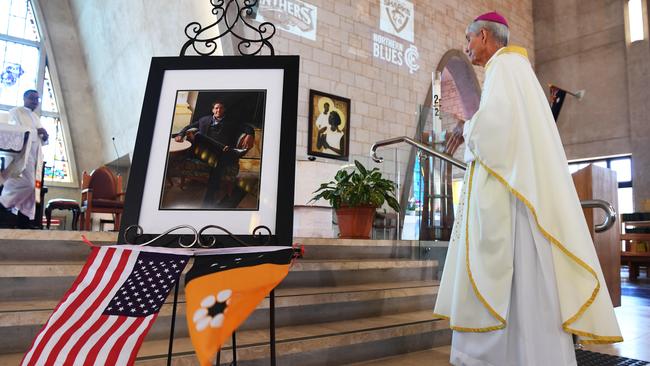 Bishop Eugene Hurley lead the funeral service for Alexander Aurrichio at the St Mary's Star of the Sea Cathedral. Picture KATRINA BRIDGEFORD.