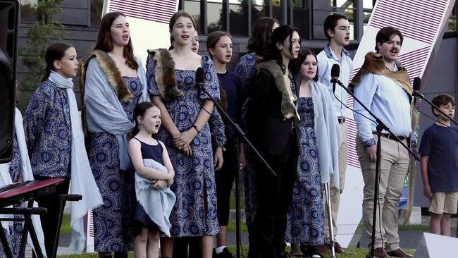 The Yugambeh Youth Choir singing an ancient lullaby. Picture: Amaani Siddeek