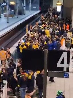 Thousands of people were forced to endure long queues and major delays after the Matildas victory. Picture: Yasmina Rifai