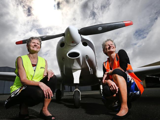 (L-R) Identical twins  Lesleigh Griffin and Billie Hicks prepare for the Circum- Tasmania Challenge at Wynyard Aero Club. Picture Chris Kidd