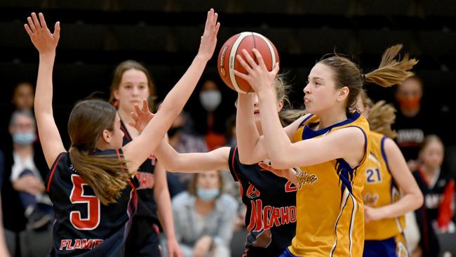 Basketball SA Junior District Grand Finals at the Lights Community and Sports Centre – U14s Norwood Flames V Forestville Eagles. Picture: Naomi Jellicoe