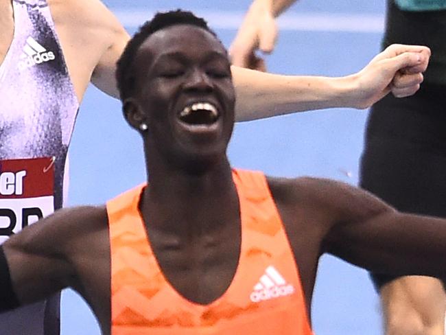 BIRMINGHAM, ENGLAND - FEBRUARY 16: Joseph Deng of Australia celebrates as he wins the men's 800 Metres race during the Muller Indoor Grand Prix IAAF World Indoor Tour event at Arena Birmingham on February 16, 2019 in Birmingham, England. (Photo by Nathan Stirk/Getty Images)