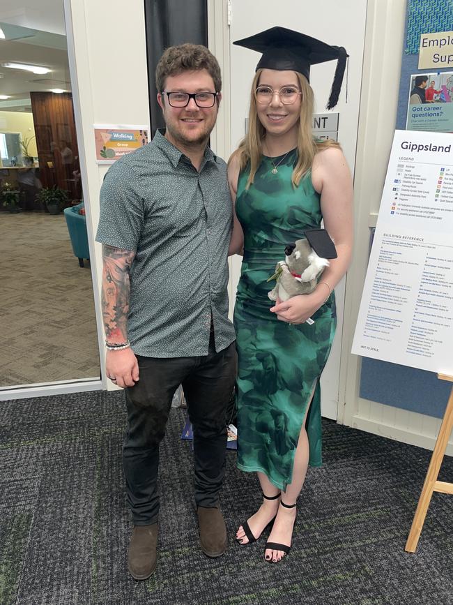 Toddy Domotor and Emma Chubb (Bachelor Environmental and Conservation Science) at the Federation University Churchill Campus graduations on Tuesday, March 25, 2025. Picture: Jack Colantuono
