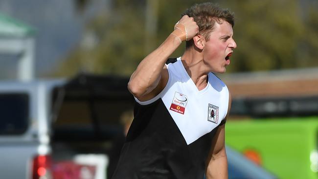 Ringwood forward Daniel Jordanov celebrates a goal. Picture: James Ross/AAP