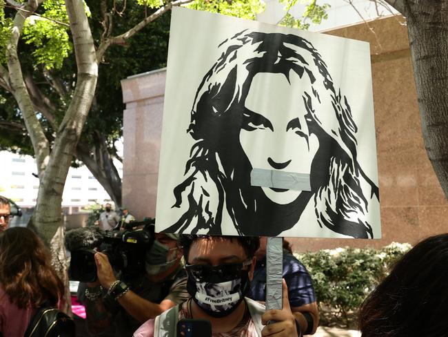 #FreeBritney activists protest at Los Angeles Grand Park during a conservatorship hearing for Britney Spears. Picture: Getty Images