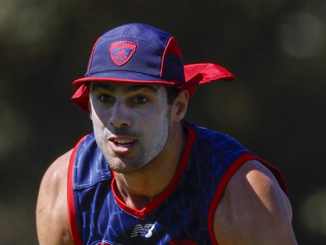 MELBOURNE , AUSTRALIA.February 12 , 2024.  Melbourne AFL football training at Goschs Paddock.   Christian Petracca of the Demons  during todays session  . Pic: Michael Klein