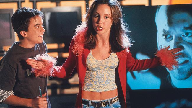 Actor Amanda Bynes with Frankie Muniz in scene from film Big Fat Liar.