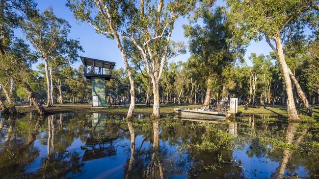 Reflections in the water at the Bamurru Plains resort in the Northern Territory.