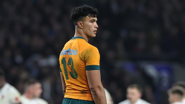 LONDON, ENGLAND - NOVEMBER 09: Joseph-Aukuso Suaalii of Australia looks on during the Autumn Nations Series 2025 match between England and Australia at Allianz Stadium on November 09, 2024 in London, England. (Photo by David Rogers/Getty Images)