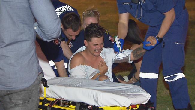 One man suffered a shoulder injury in the brawl. Picture: Daniel Shaw