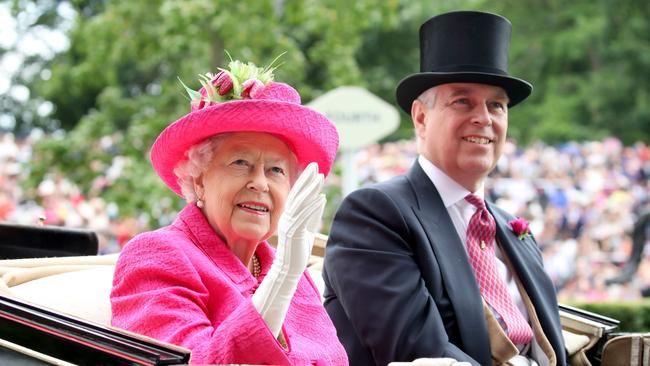 The Queen and Prince Andrew at Royal Ascot Racecourse in June 2017. Picture: Getty Images