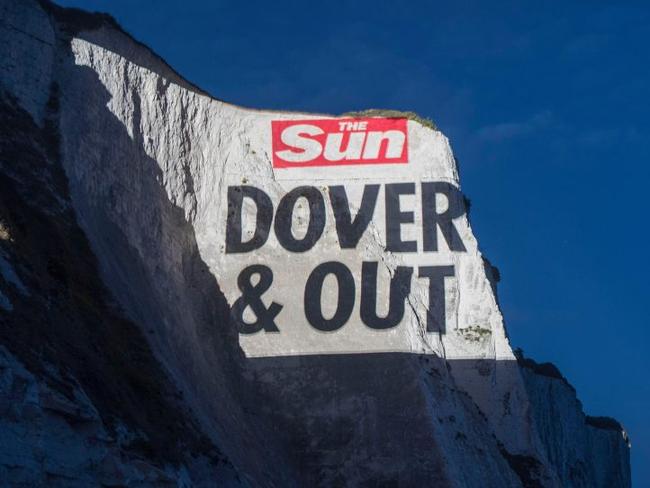 The Sun projects a farewell message to Europe on the White Cliffs of Dover. Picture: NEWS GROUP NEWSPAPERS LTD