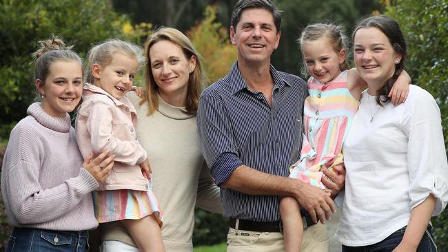 Upper Hunter’s new Nationals MP Dave Layzell and wife Rachel with their four daughters, Mia, 13, Ashley, 5, Indie, 5, and Emily, 16. Picture: David Swift