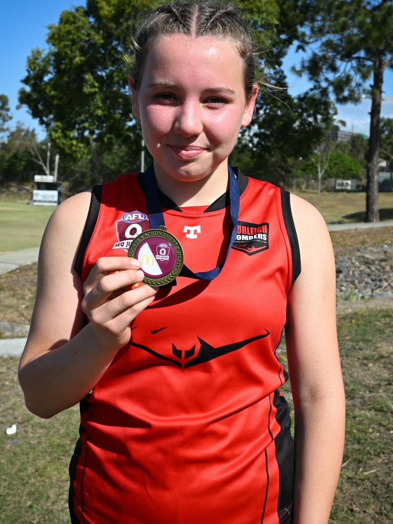 Charlotte Edgeworth of Burleigh Bombers won the best on ground for the Under 13 Girls Div 1 grand final for SEQJ Gold Coast Northern Rivers: Picture: Supplied