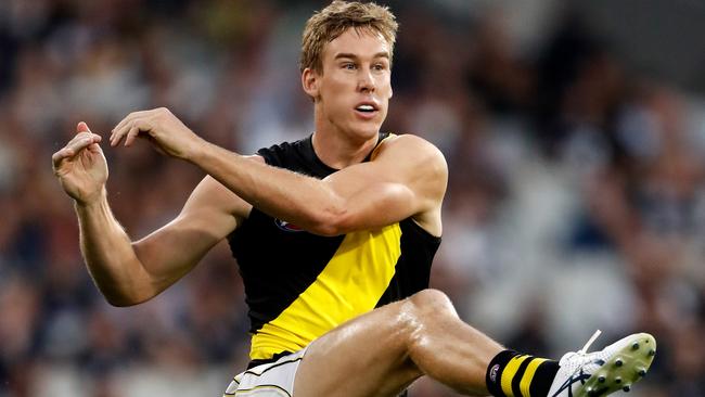 Mark Robinson says there are question marks over the form of Tiger spearhead Tom Lynch. Picture: AFL Photos/Getty Images