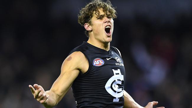 Brisbane great Jonathan Brown believes Carlton has a strong spine, including key forward Charlie Curnow. Picture: Quinn Rooney/Getty Images