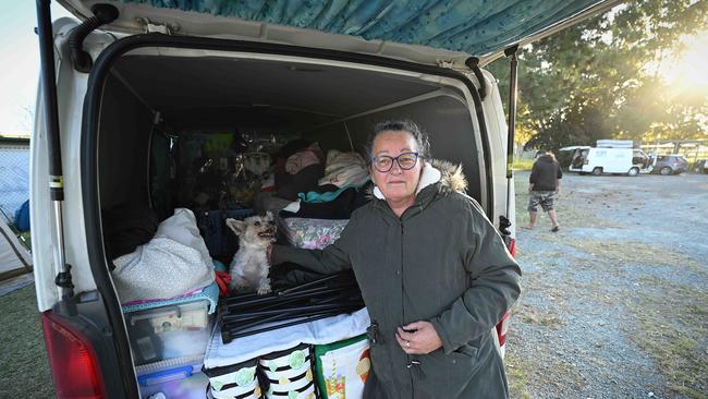 Tracey Wilkinson, 59, was living in her van with her dog at the showgrounds in Lawnton earlier this year. Picture: Lyndon Mechielsen/Courier Mail