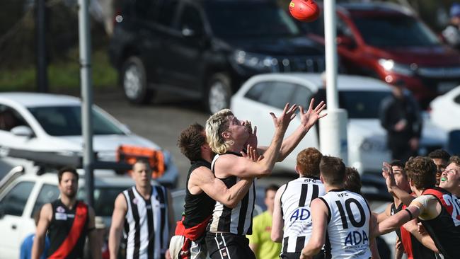 Reynella and Morphett Vale battle in last season’s grand final. Picture: Tricia Watkinson