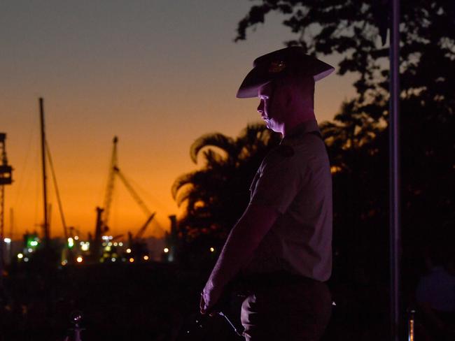 Anzac Day 2025. Dawn service Anzac Park Townsville. Member of the catafalque party. Picture: Evan Morgan