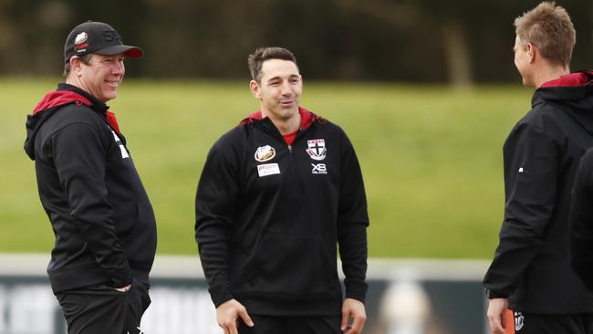 Former NRL superstar Billy Slater (centre) became part of new coach Brett Ratten’s coaching group in 2019. Picture: AAP Image/Daniel Pockett