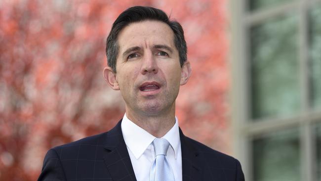 Trade Minister Simon Birmingham accused the Chinese of ‘cheap politicking’ over the serious issue of COVID-19. Picture: AAP