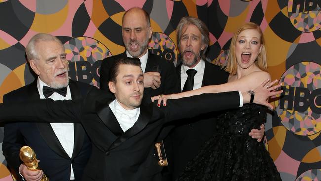 Brian Cox, Kieran Culkin, Jesse Armstrong, Alan Ruck and Sarah Snook at the HBO Golden Globes after-party in January. Picture: Getty Images