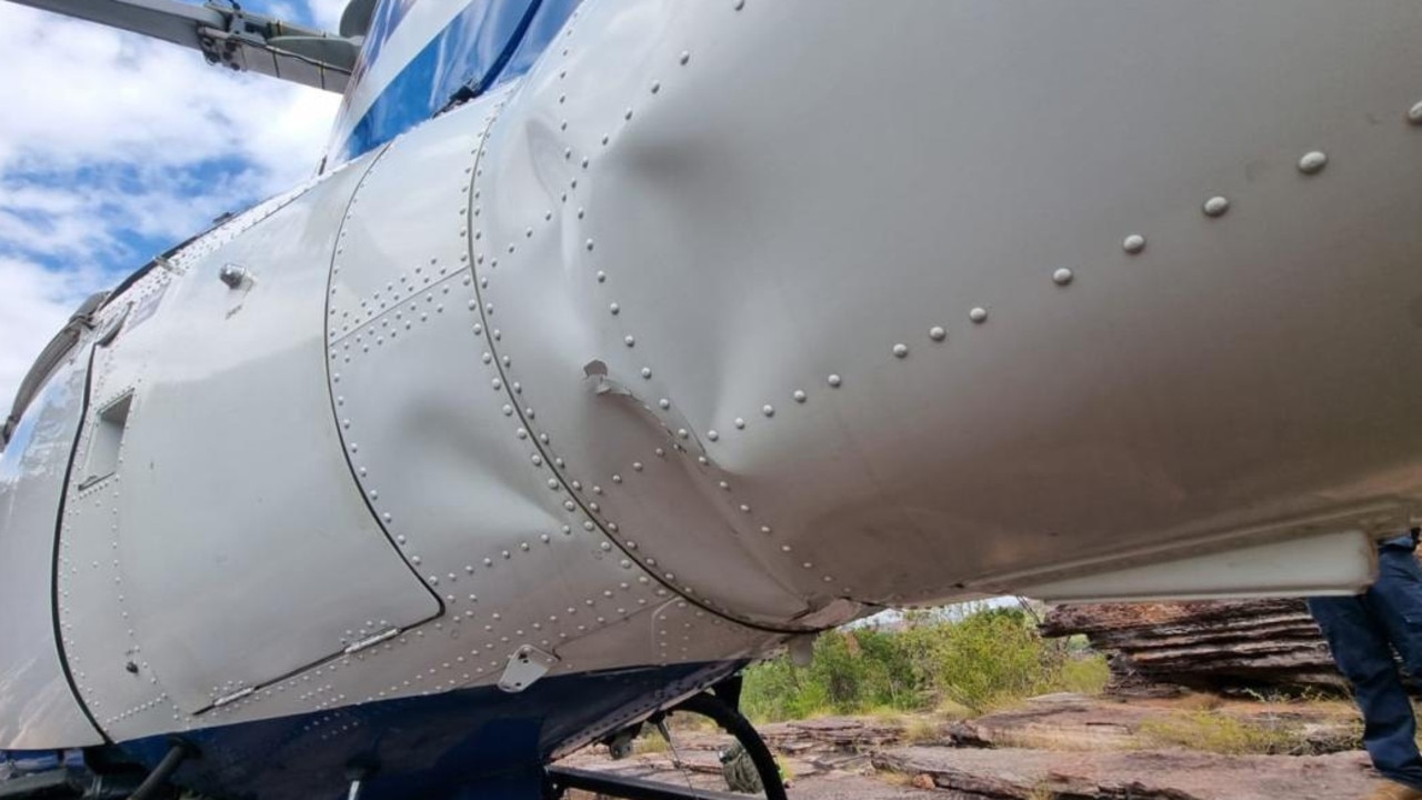 Damage caused to an Aerospatiale AS.350BA helicopter during a crash landing in Kakadu National Park on June 1 2024.